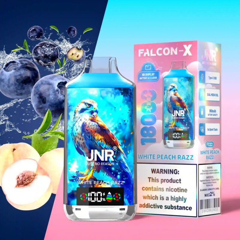 JNR Falcon X 18K Puff Vape Weiße Pfirsichhimbeere 2% Nikotinstärke